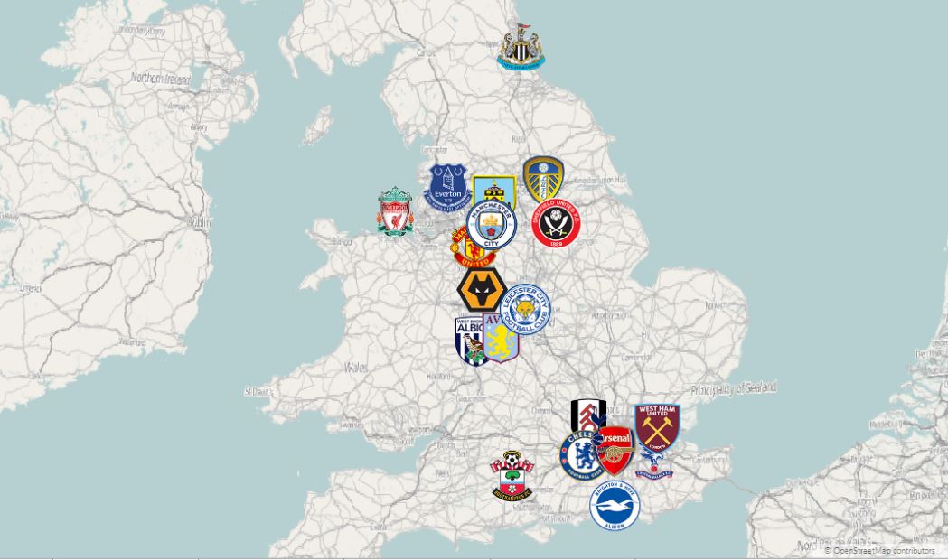 خريطة أندية كرة القدم الإنجليزية