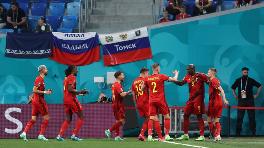 منتخب بلجيكا خلال الفوز على روسيا