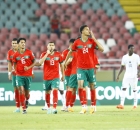 من احتفال لاعبي المغرب بهدف أمير ريتشاردسون في مرمى غانا (Twitter/@CAF_Online)