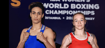 الملاكمة الجزائرية إيمان خليف (من اليمين) توجت بفضية وزن (63 كلغ) في بطولة العالم ون ون winwin