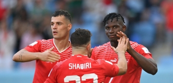 شاكيري يحتفل مع إيمبولو وتشاكا بهدف سويسرا في شباك الكاميرون بكأس العالم قطر 2022 غيتي ون ون winwin Getty