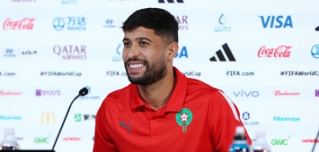 يحي جبران لاعب المغرب في المؤتمر الصحفي قبل مباراة بلجيكا في كأس العالم قطر 2022 غيتي ون ون winwin Getty