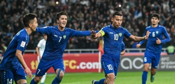 لاعبو منتخب أوزبكستان يحتفلون بالفوز على العراق ون ون winwin