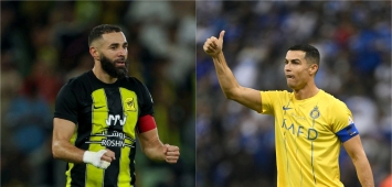 كريستيانو رونالدو وكريم بنزيما لاعبي النصر والاتحاد السعوديين (X: SPL)