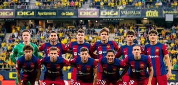 تشكيلة برشلونة الأساسية في إحدى مباريات الفريق ببطولة الدوري الإسباني هذا الموسم ون ون winwin