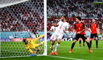 لقطة الهدف الأول لمنتخب المغرب أمام بلجيكا في كأس العالم قطر 2022 (Getty) ون ون winwin