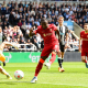 Liverpool's Guinean Naby Keita scores his own goal against Newcastle, one to win the English Premier League (Getty)