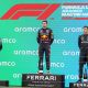 السائق الهولندي ماكس فيرستابين Max Verstappen البريطاني لويس هاميلتون جورج راسل مراسم تتويج جائزة المجر الكبرى 2022 بطولة العالم فورمولا 1 ون ون winwin